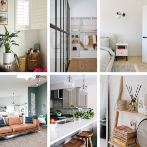 A collage of neatly ordered spaces in a home.